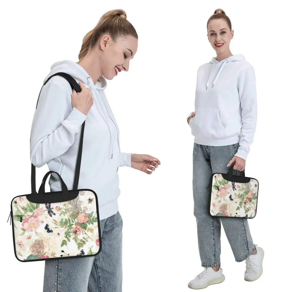 Flower And Early Insects Botanical Crossbody Laptop Bag Case  Resistant Protective Notebook Pouch for Macbook Pro Lenovo