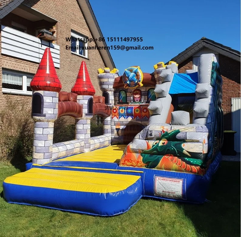 

Commercial High Quality Inflatable Knight Drago Castle Jumping Bouncer Moonwalk Inflatable Bouncy Castle With Slide