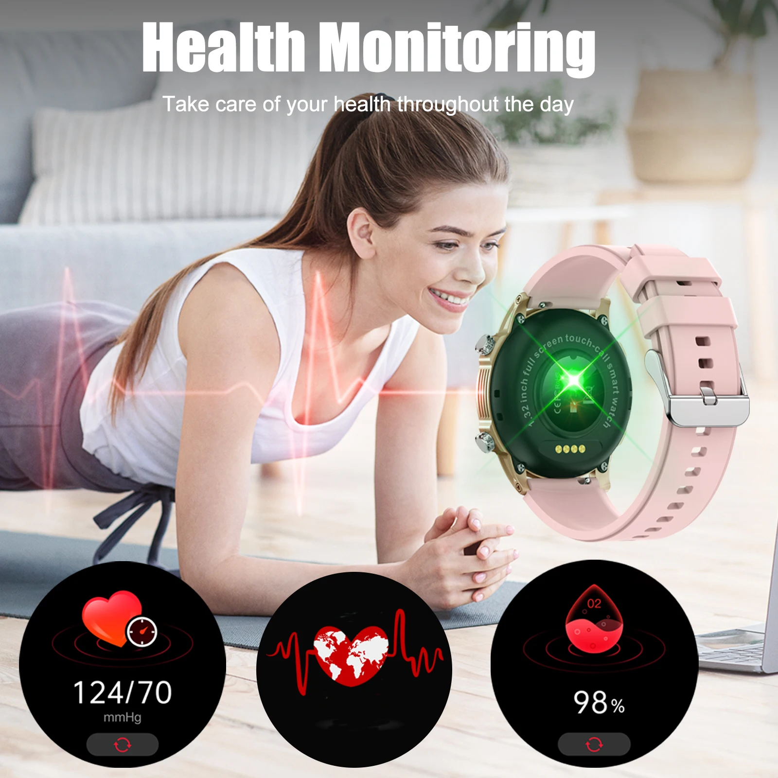 ساعة ذكية EIGIIS للرجال بلوتوث رياضية ساعة ذكية مقاومة للماء لتتبع اللياقة البدنية مع مراقب معدل ضربات القلب ومتتبع النوم وعداد الخطى