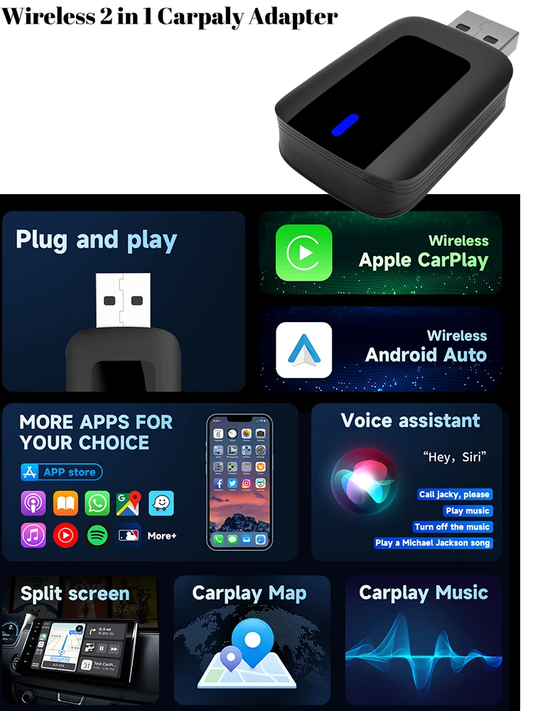 

2024 NEW Wireless CarPlay Android Auto Wireless Adapter Smart Mini Box Plug And Play WiFi Fast Connect Universal For Nissan
