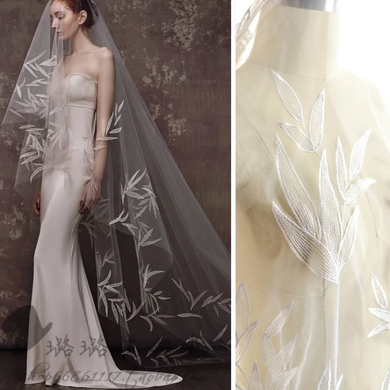 

Leaf Embroidery Lace Mesh Fabric for DIY Sewing Handmade Wedding Dress Veil Performance Costume Clothing Fashion Material Cloth