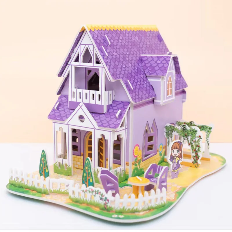 3D DIY Paper Card Puzzle Villas House Building Model Kids Handmade Educational Toys Puzzle Desktop Ornament