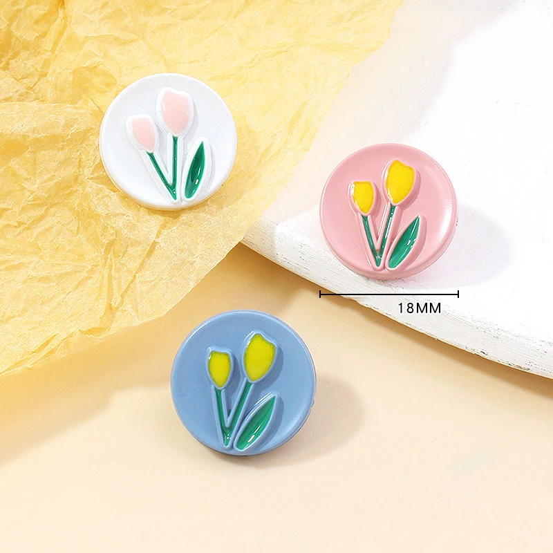 18mm Cute Tulip Flower Buttons Vintage Button for DIY Children Clothing Shirt Ladies Knitwear Shirts Sewing Accessories Botones