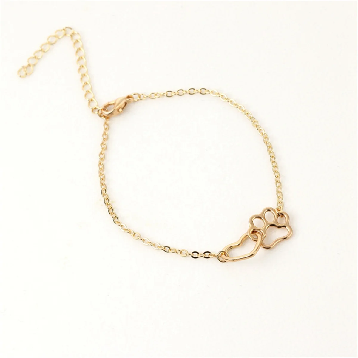 Women Bracelets Pet Footprint Bracelets Shellhards Cute Animal Dog Love Heart Charm Bracelet Gold