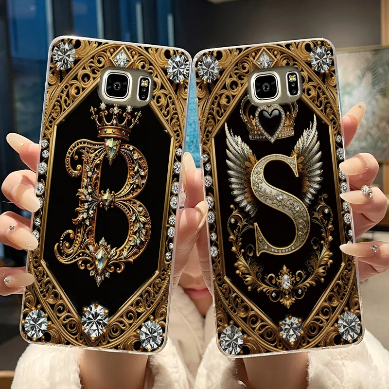 Cover For Samsung Galaxy Note 5 / Note 6 /Note 7 Fashion Retro Initial Letter Couple Phone Case Transparent Soft Silicone Casing