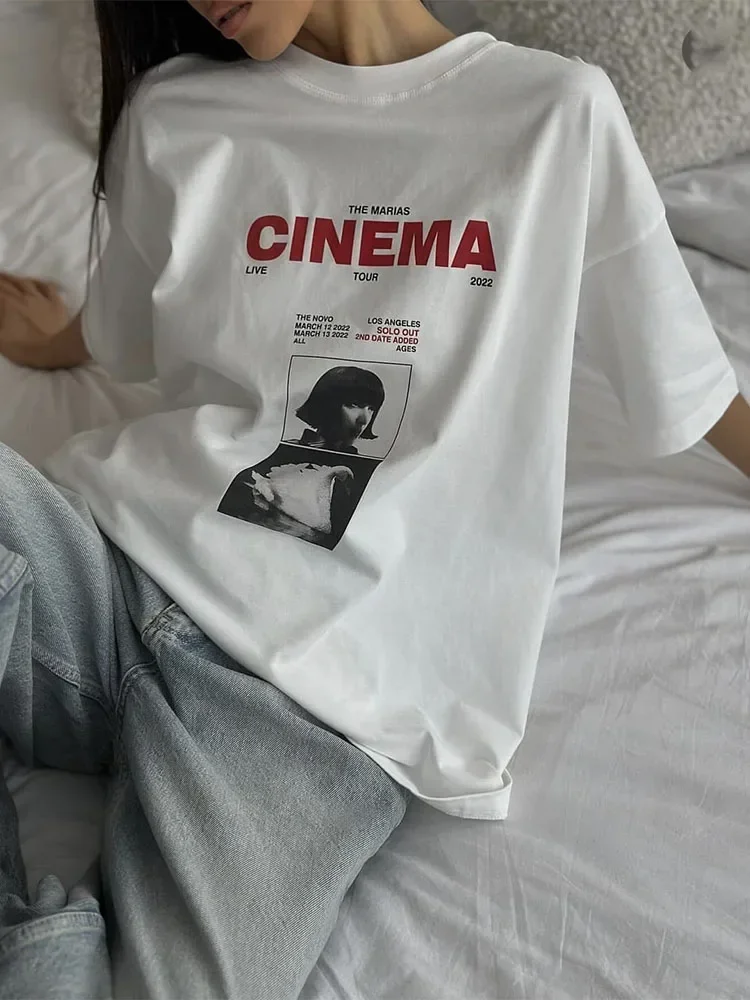 Blesyuki-camisetas con estampado gótico para mujer, camisetas informales holgadas que combinan con todo, ropa de calle para mujer, Tops de gran tamaño 2024