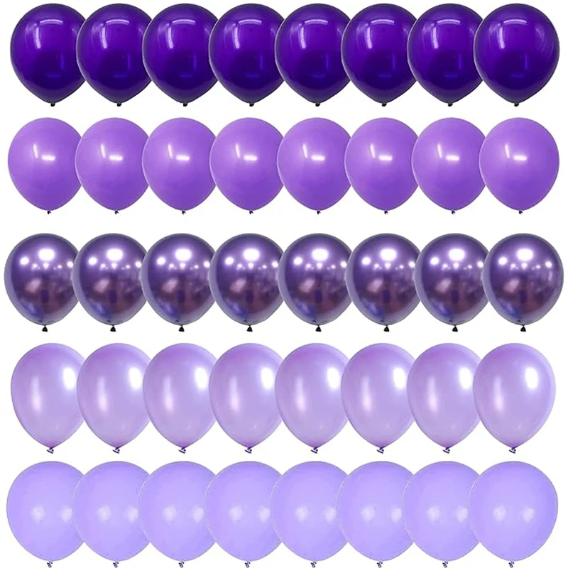 62Pcs Purple Balloons set 12inch Metal Latex Balloon Pearl Purple Macaron  Balloons for Birthday Baby Shower Wedding Party Decor