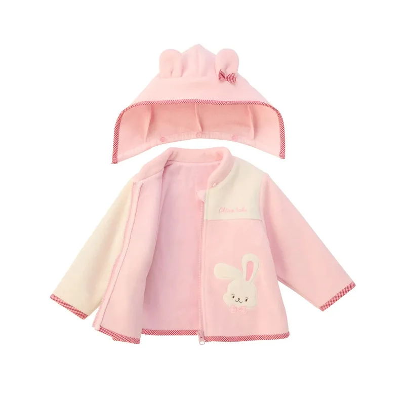 سترة بغطاء للرأس من الصوف الشتوي للفتيات مع تطريز زهور أرنب لطيف، ملابس خارجية دافئة ومريحة للفتيات الصغيرات في الخريف #6