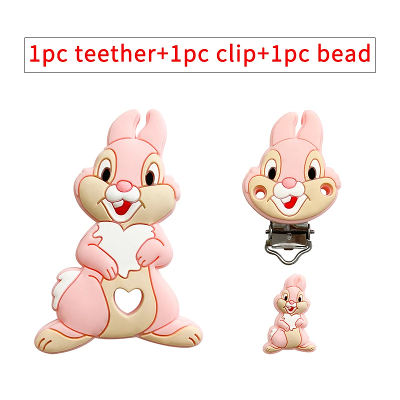 3-teiliges Set Silikon-Cartoon-Beißring Nippelclip-Perlen DIY Schnullerketten-Clips Perlen Geschenk Schmuckzubehör