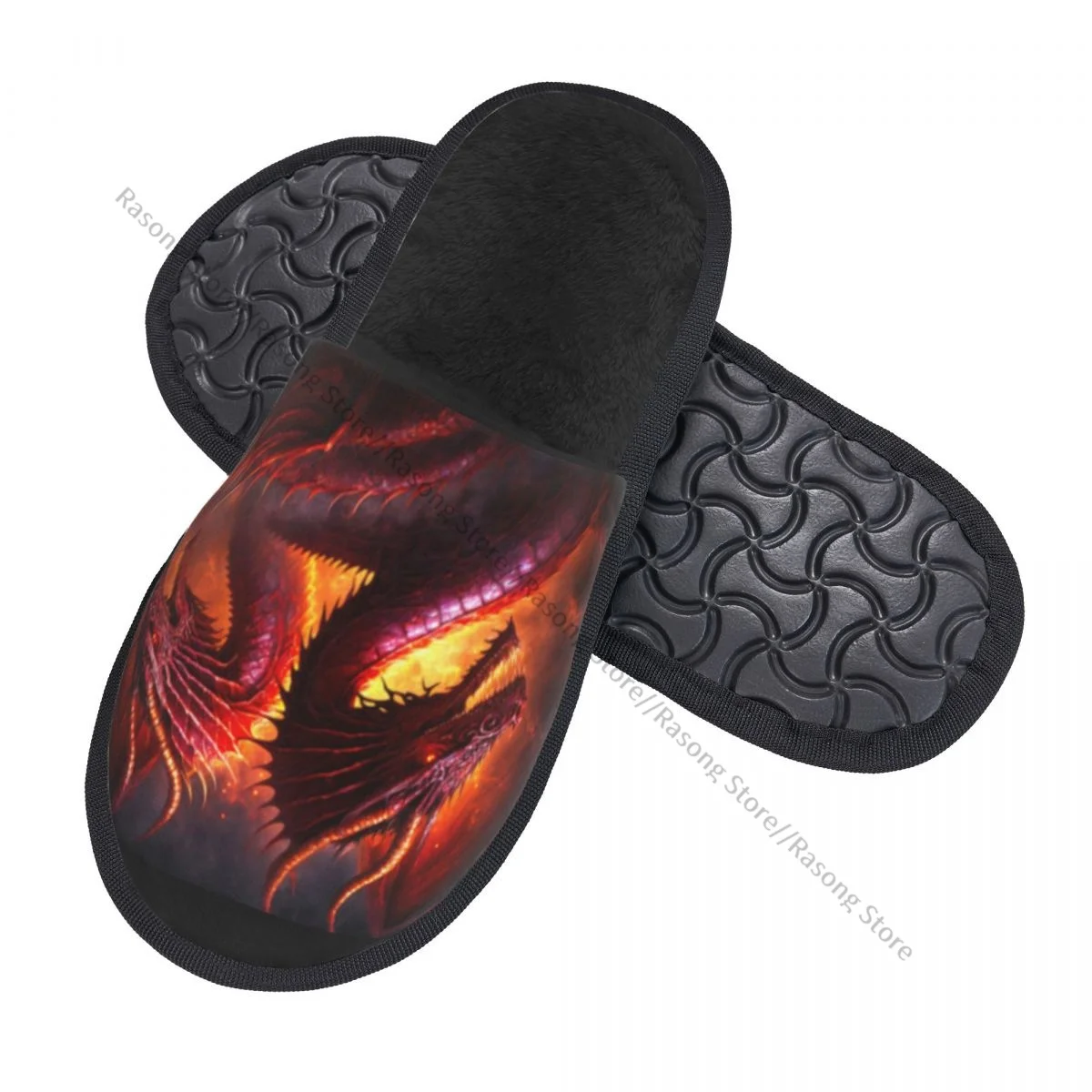 Winter Slipper Woman Man Fluffy Warm Slippers Mystical Dragons With Wings House Slippers Shoes