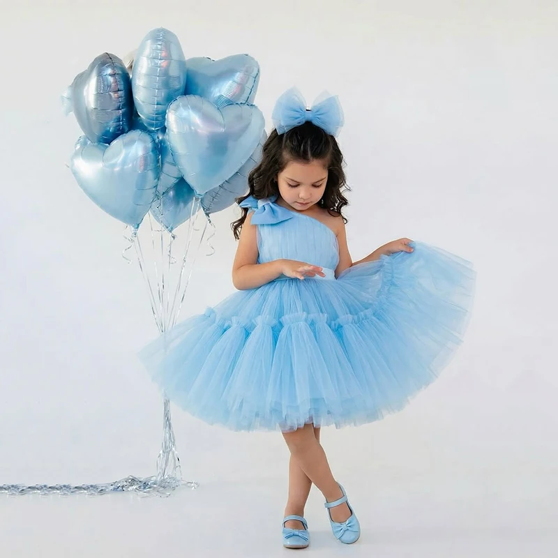 Eightree One Shoulder Princess Dress Bubble Tutu Birthday Party Gown Performance Pageant Attire Formal Celebration Girls Outfit