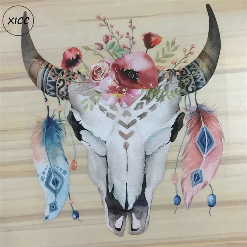 Parches de vinilo de papel de transferencia de calor de cabeza de toro, insignias de ropa para adultos y niños, pegatina de bolsa de aplique de sombrero de hierro de vaca llamativa DIY