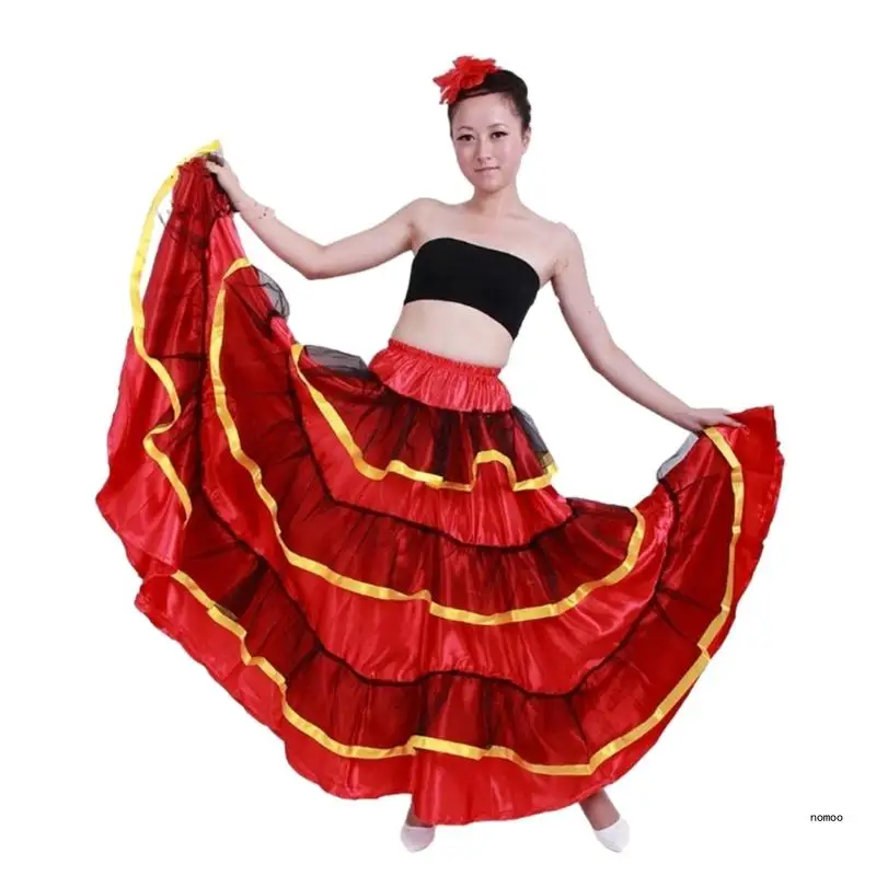 Womens Ballroom Twirling Long Skirt Belly Dance Skirt Flamenco Dance Skirt for Performances Halloween Costume Gifts