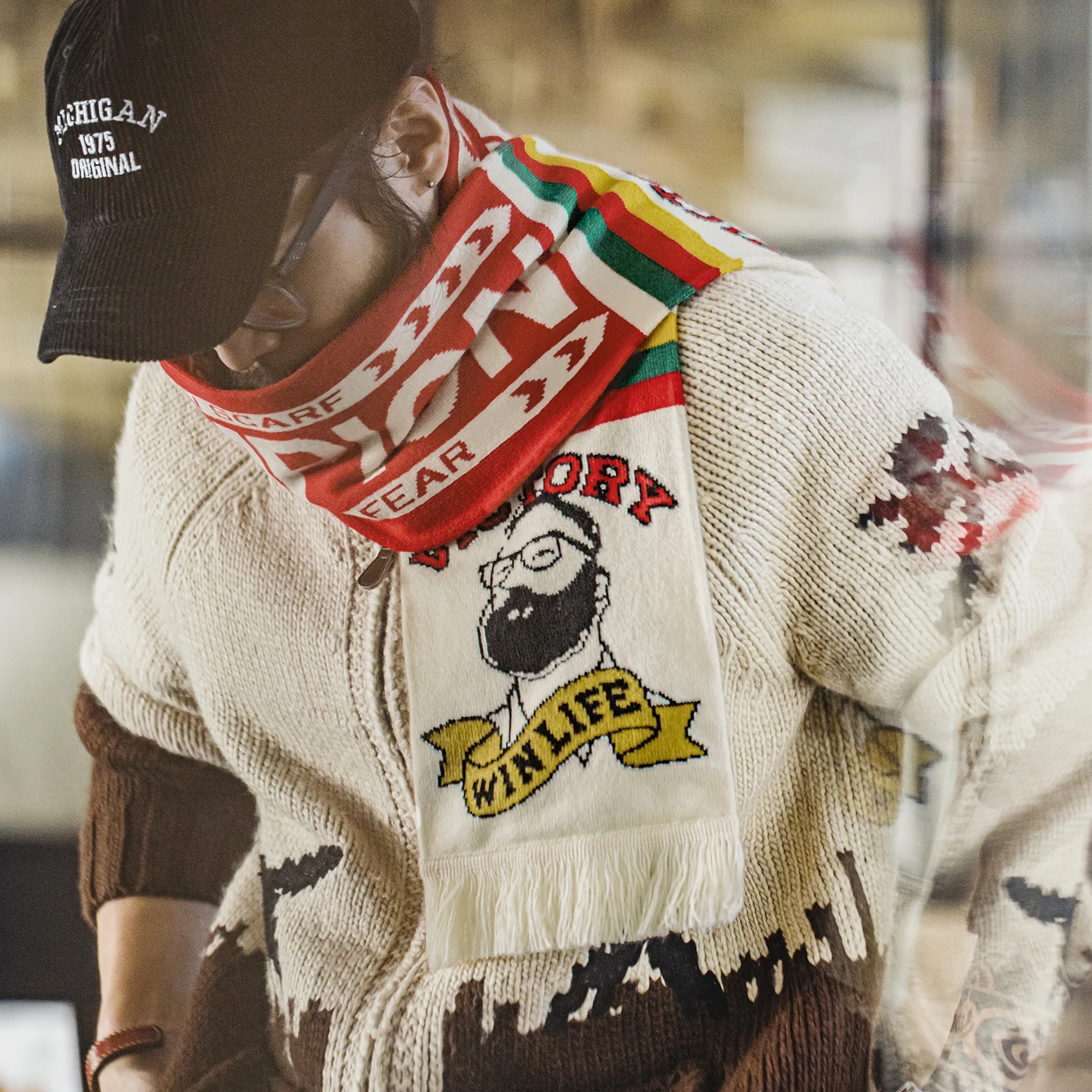 Maden خمر وشاح مطبوع التباين الجاكار نمط وشاح مع هامش لينة ودافئة الشتاء الرقبة التفاف للجنسين ارتداء تنوعا