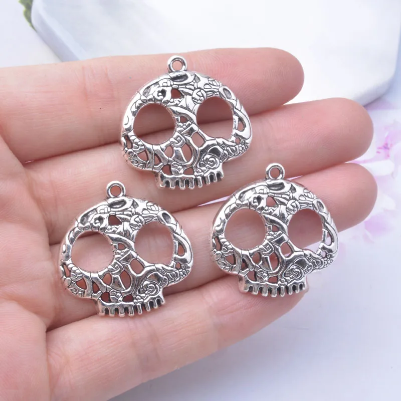 10 Stück/Lot Legierung Halloween Gothic Totenkopf-Anhänger Punk Antik-Cyan Anhänger für DIY Ohrringherstellung – Detail 5
