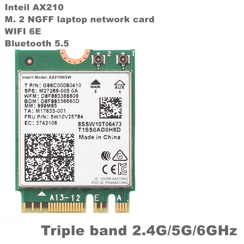 AX210NGW WiFi Card WiFi6E Intel AX210 Wireless Module 6GHz Tri-Band Internal Network Adapter Bluetooth 5.3 for Laptop M.2/NGFF