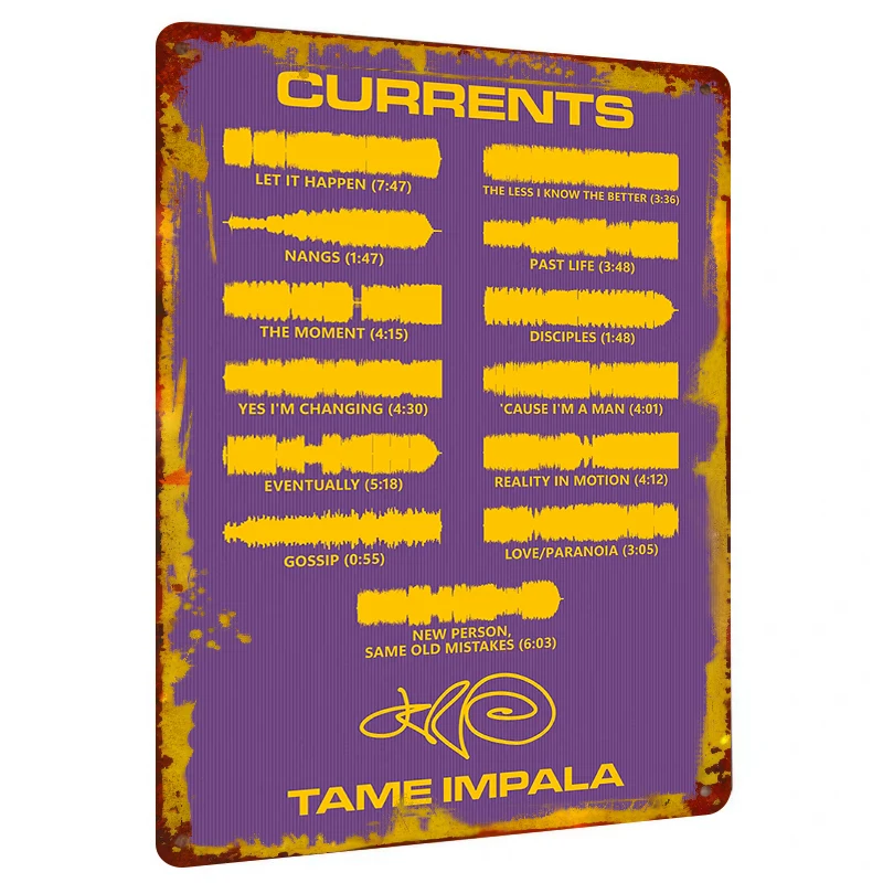 Tame Impala Currents Album Cover Art Metal Tin Sign Custom Music Decor for Home Bar Wall Decoration