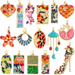 Mosaic Enamel Sea Animal Star Fish Shell Plant Face Flower Fox High Heel Charm Pendant , Necklace Bracelet Making Supplies L10