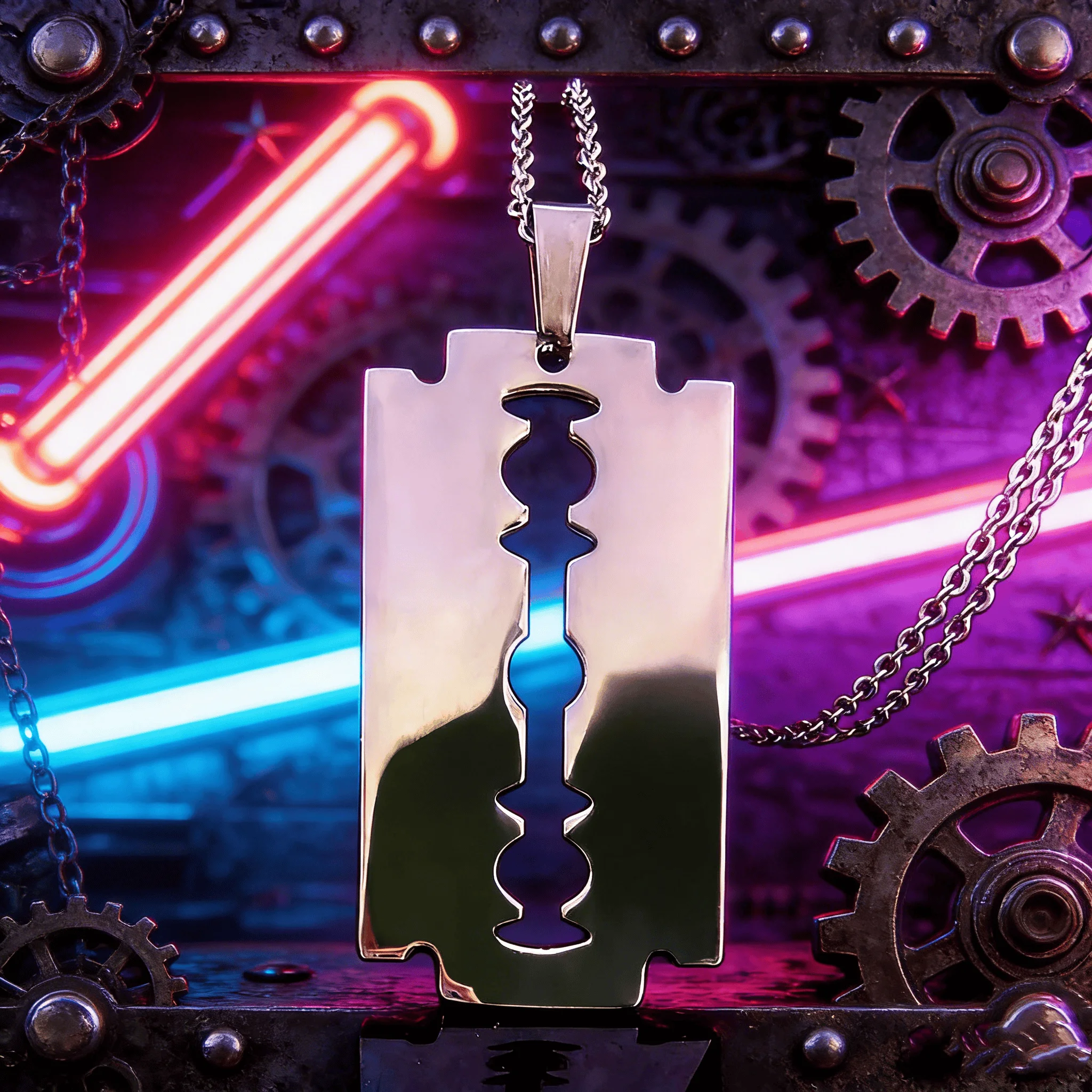 Hiphop Razor Blade Pendant Necklace Men Stainless Steel Male Knife Razorblade Shaver Shape Chain Jewelry  N443S01