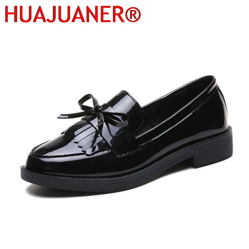 Black Patent Leather Women's Loafers Platform Slip on Shoes for Women 2023 New Spring British Tassel Casual Flats Shoes Woman