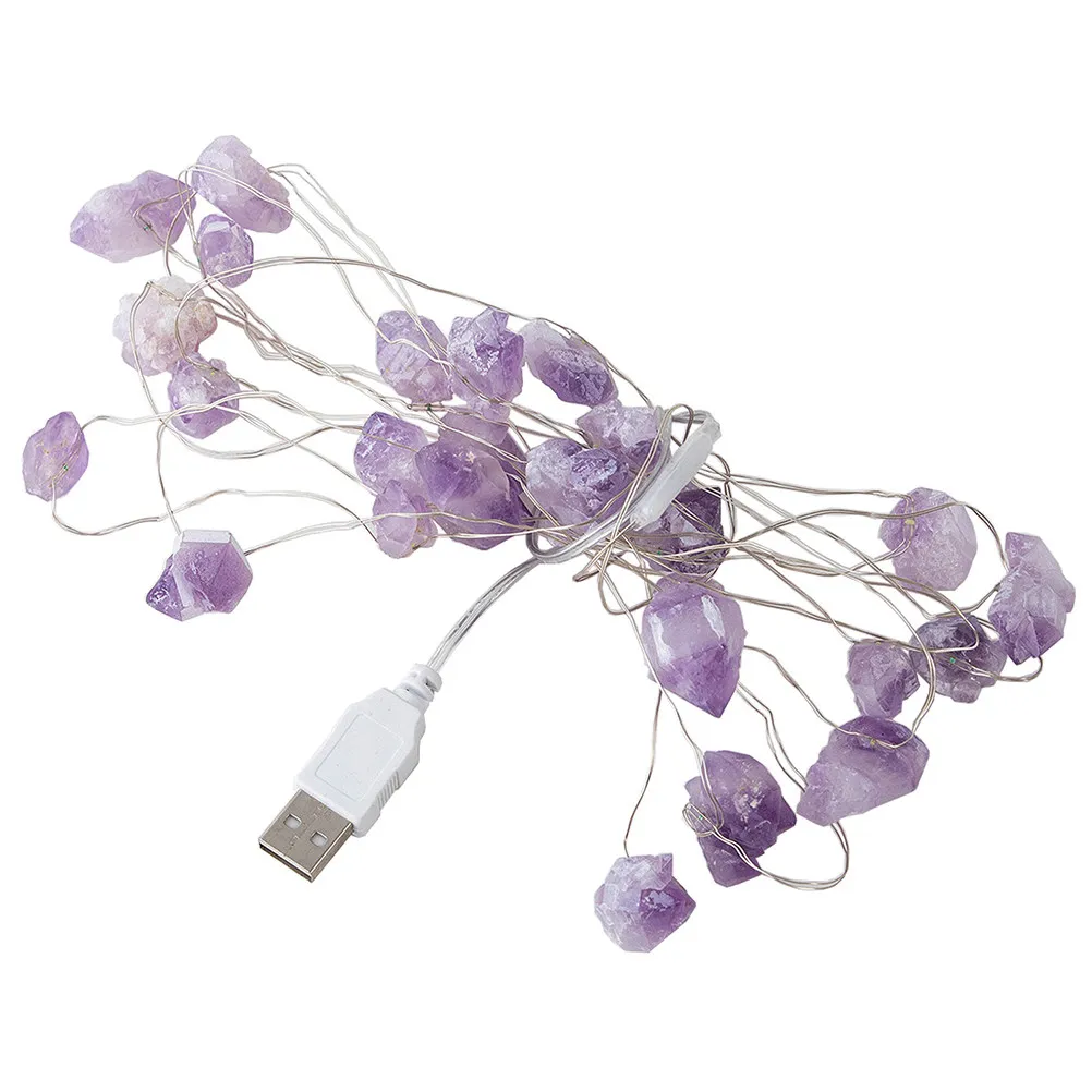 

USB-гирлянда с аметистовыми кристаллами, изящный светильник для вечеринок, декор для дома, подвесной светильник для деревьев, праздничное украшение, декоративные подвесные светильники