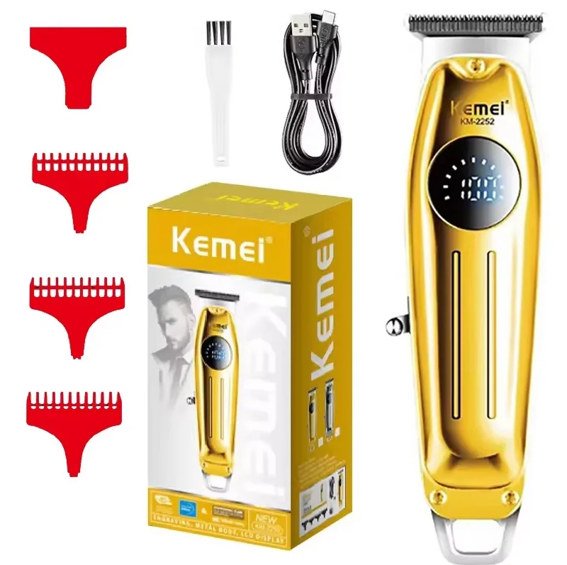 Kemei Professional Full Metal Hair Trimmer For Men Lithium Electric Rechargeable Beard Hair Clipper LCD Display Haircut Machine