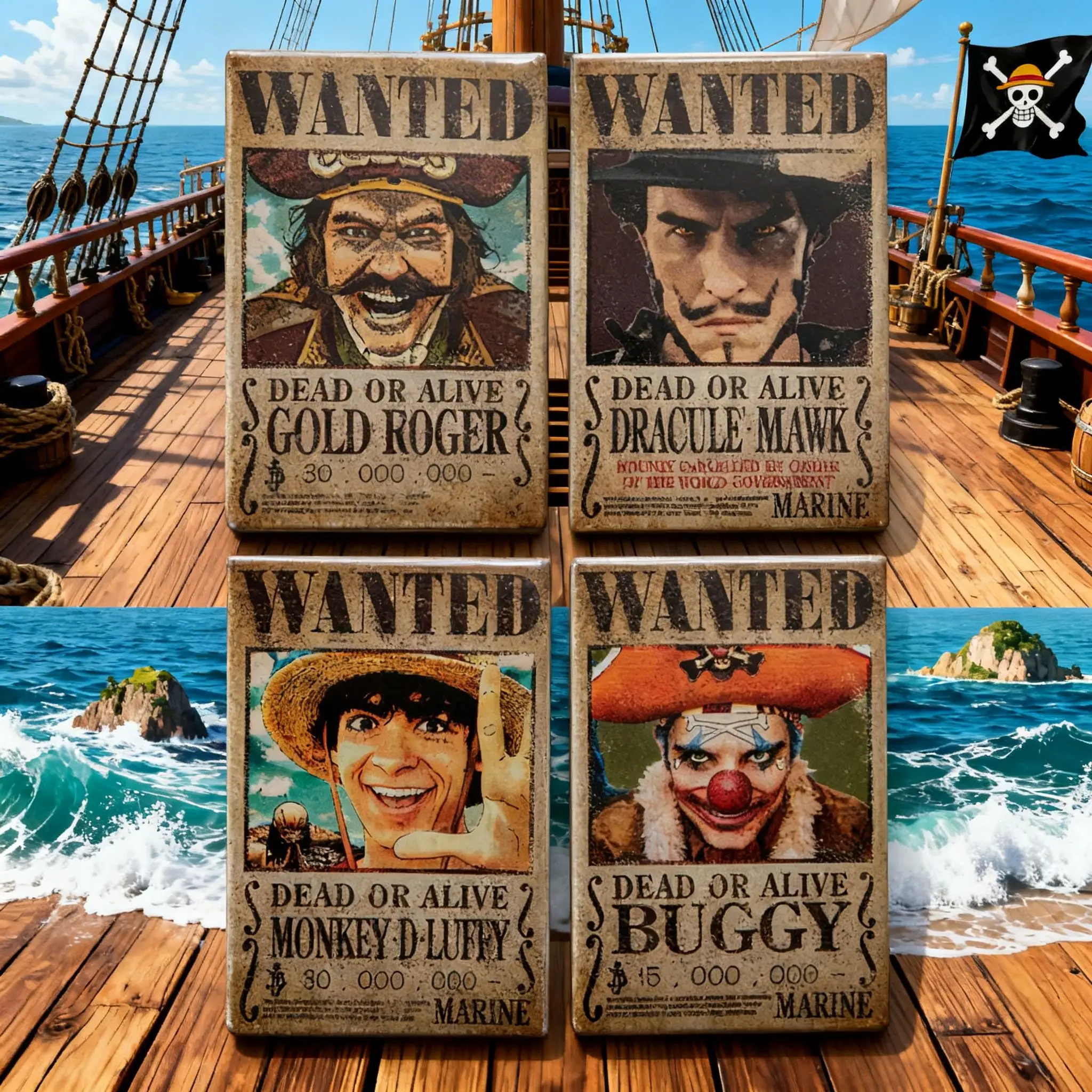 1 Juego de imanes de nevera con carteles de wanted de One Piece, con licencia oficial, secuencia de títulos, para casilleros, adornos magnéticos decorativos de aleación