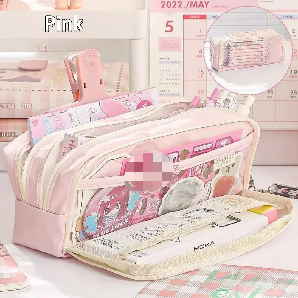 5-Layer Transparent Pencil Bag With Large Capacity Stationery Storage Box Lightweight School Supplies Pencil Case For Girls