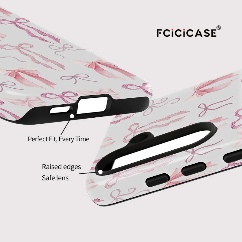 Fcicicaseหรูหราสีชมพูโบว์โบว์สําหรับSamsung Galaxy A56 5G A36 36 A16 A26 กันกระแทกDual Layer TPU PCนุ่ม