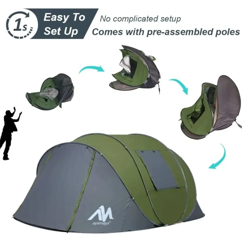 6 Person Easy Pop Up Tents for Camping -Double Layer Waterproof Instant Tent with Vestibule & Porch, Large Size Family