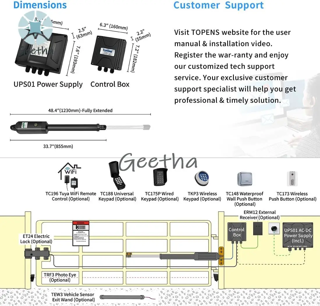 A5131 Enkele draaipoortopener Automatische poortmotor voor middellange draaipoorten voor enkele draaipoorten tot 16ft, elektrische opritpoort