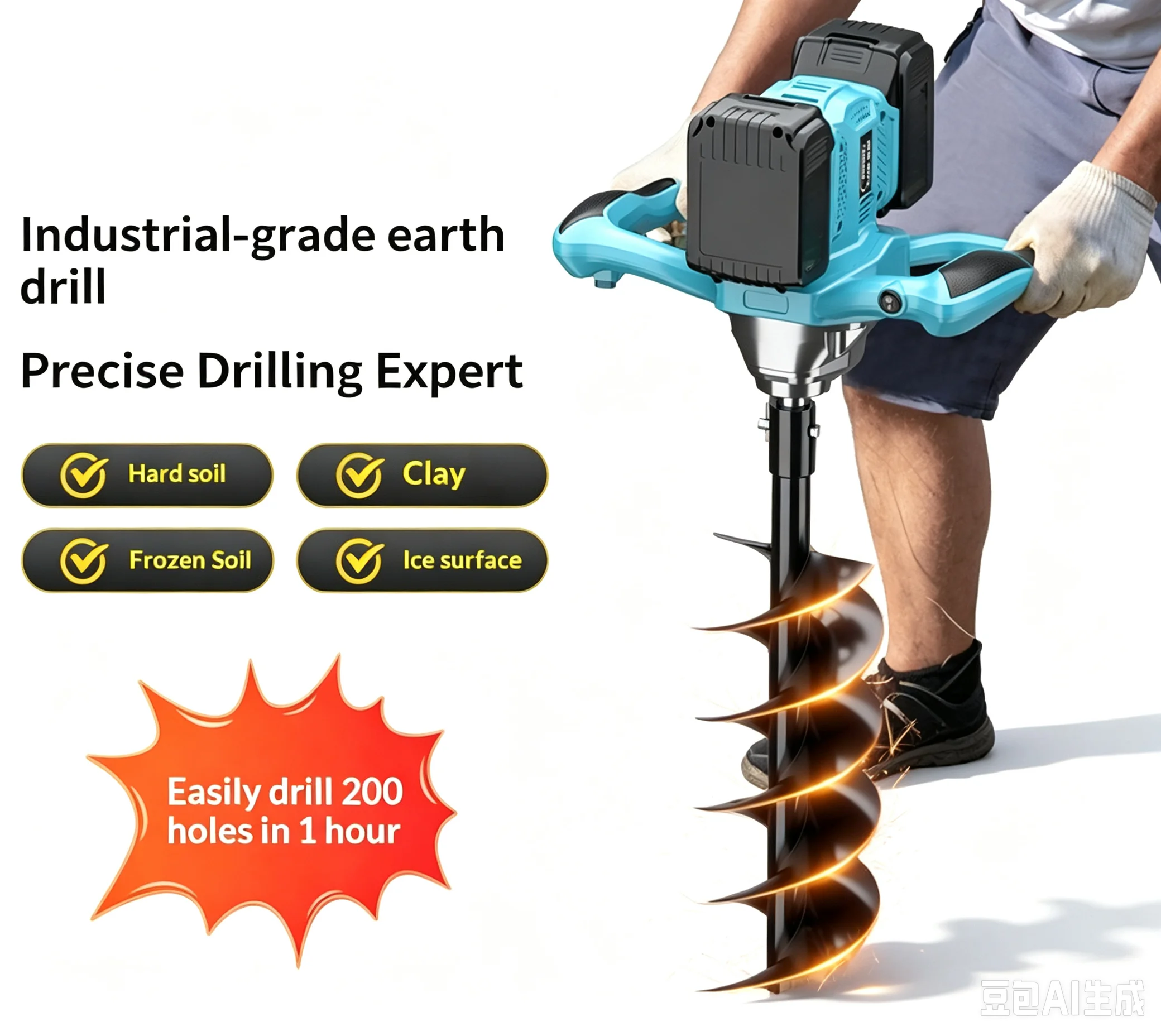 Lithium Battery High-Power Electric Ground Drill Garden Orchard Fruit Tree Digging Farmland Tree Planting Drilling Pile Driver