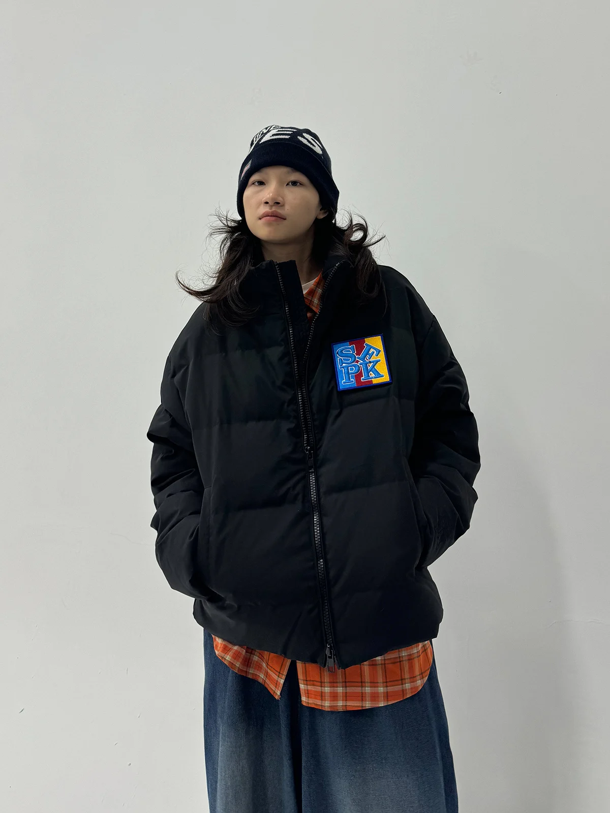 

Women's Autumn Winter White Du down Jaet Embroidered Patch Stand Collar Color Blo Cotton Outerwear Commute Sle