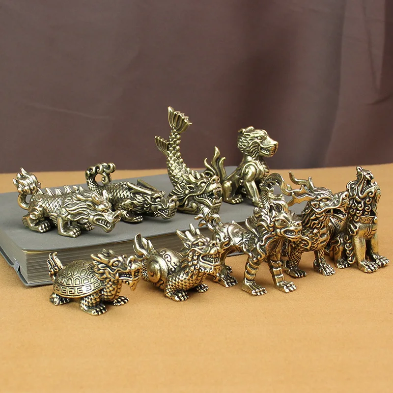 1Pc Brass Dragon Nine Pure Tea Ornaments Office Desk Surface Panel Metal Crafts Copper Ware Yiwu Small Co