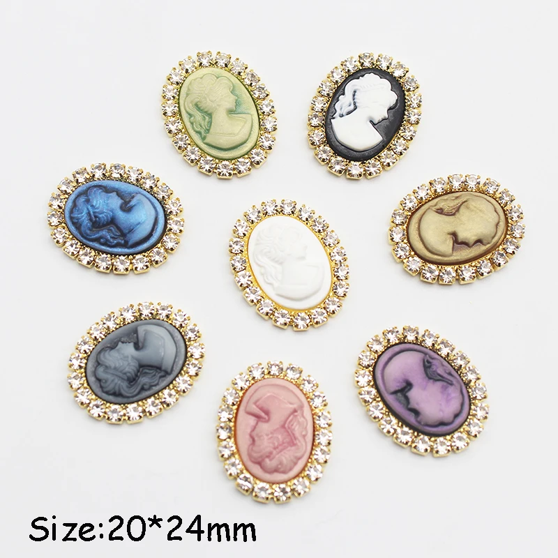 Gold Color Oval Resin Flat Bottom Metal Jewelry Diy Manual Bow Gift Box Rhinestone Accessories 20 * 24mm 10pcs