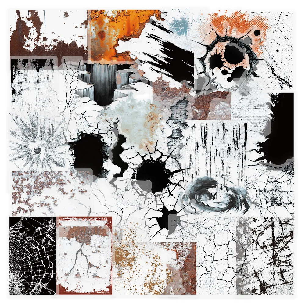 

50Pcs Mottled Rust Stickers Transparent Photo Frames Broken Glass Cracks Graffiti Decorative Stickers DIY Guitar Skateboard