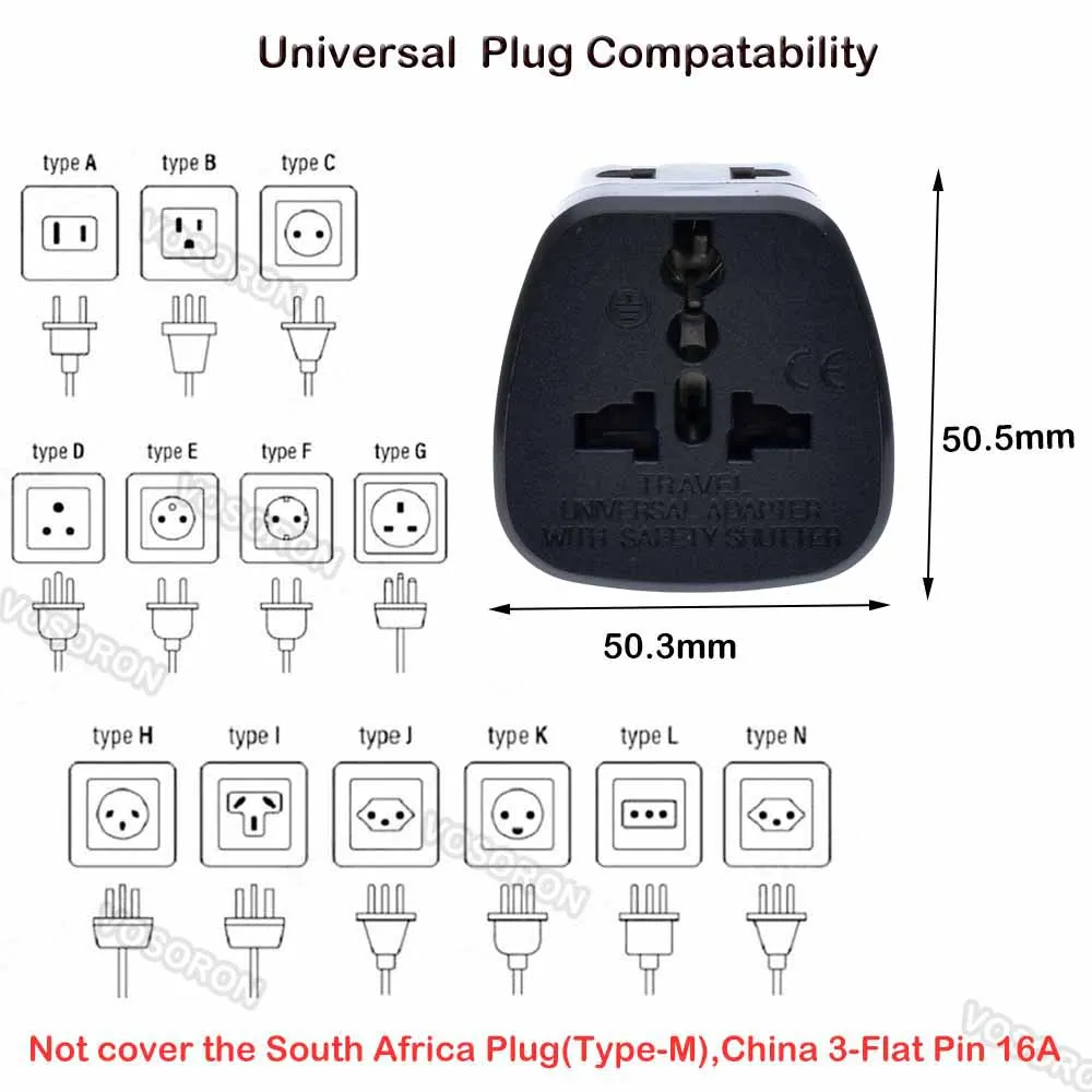INDIA, Sri Lanka Type D Travel Adapter With 2 Power Outlet Black Color 1 TO 2 TO UK US AU Wall Socket Power Plug