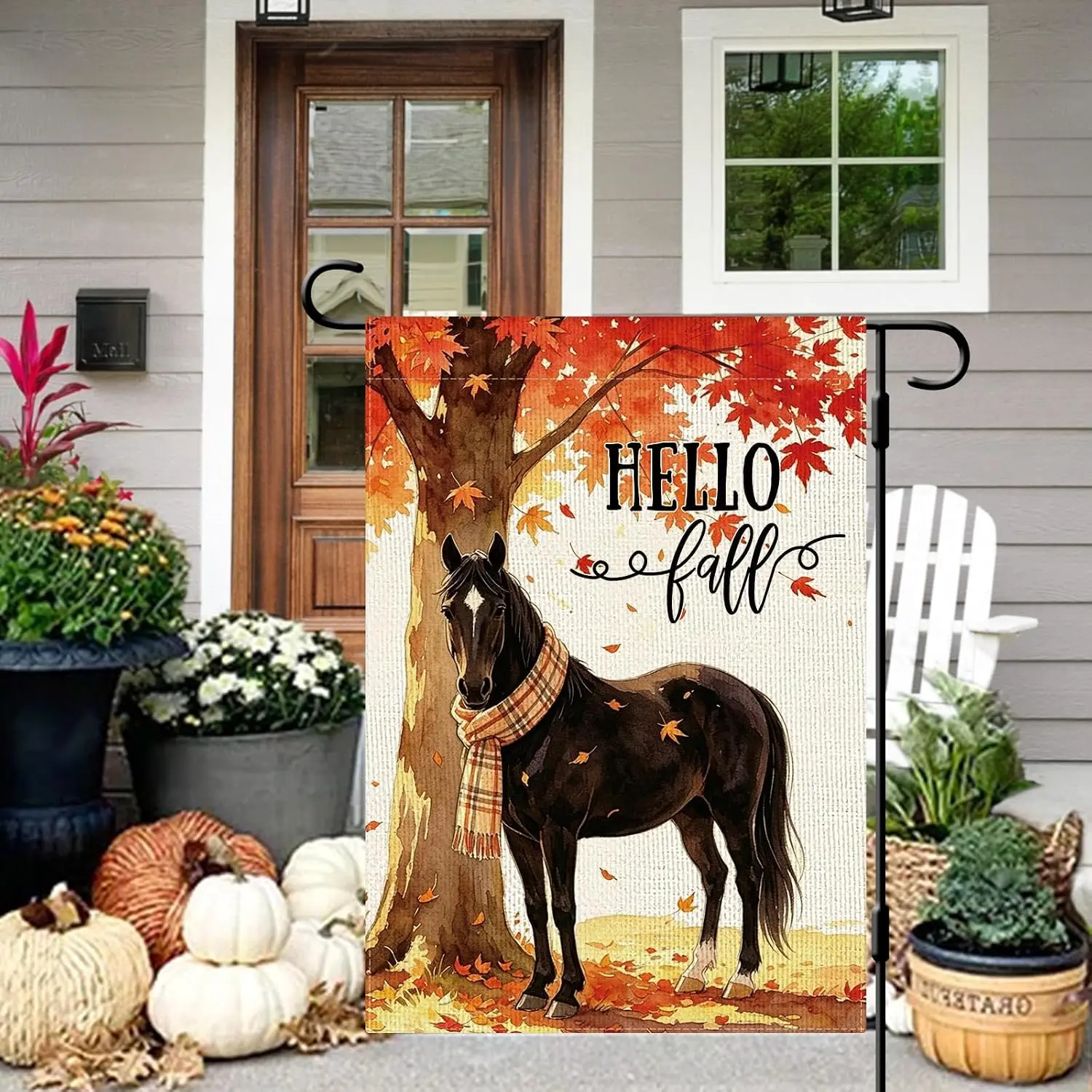 DLZDN Fall Horse Maple Leaves Garden Flag 12×18 Inch Double Side Vertical Burlap Farmhouse Yard Sign Autumn Thanksgiving Out yyi