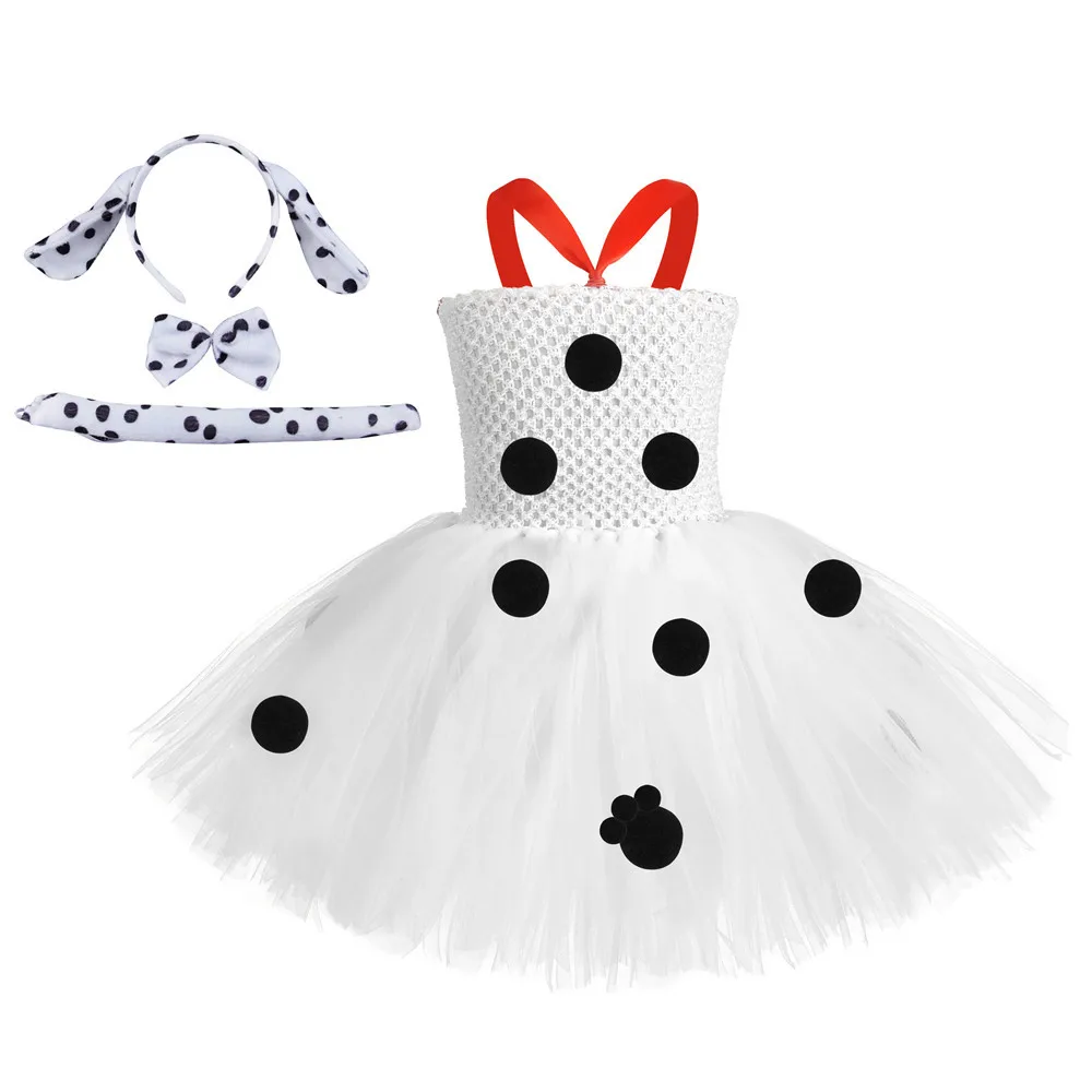 Dalmatian Dog Costumes for Girls Animal Halloween Cosplay Dresses for Kids Spotted Puppy Tutus Children Birthday Party Outfits