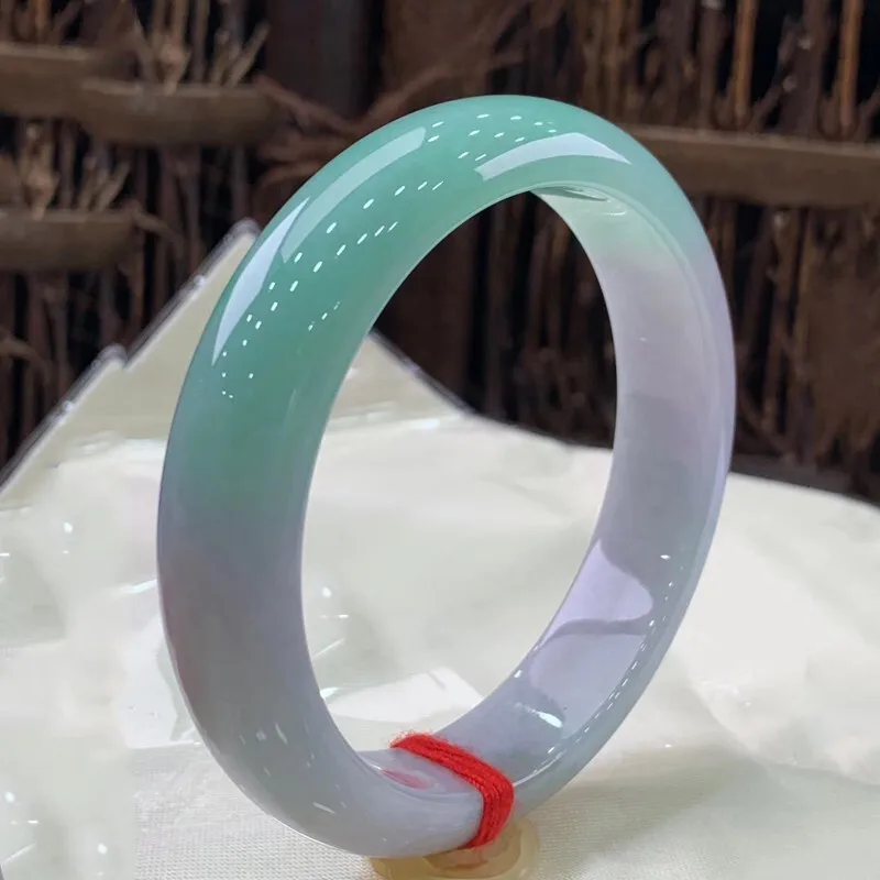 Ice-like Sun Green Spring Color Violet Myanmar Mine Timber Jade Bracelet