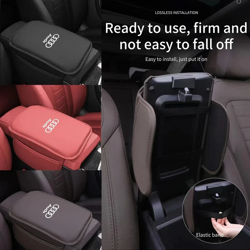 Leather Car Armrest Box Pad Car Center Console Arm Rest Protector Cover with Storage Pocket For Audi Sline A4 TT A6 A3 A8 Q3 Q5
