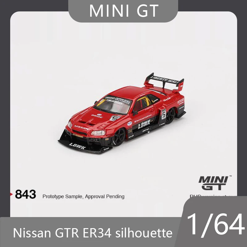 

MINIGT 1:64 Nissan GTR ER34 LB Wide body Silhouette Simulation Alloy Car Model Desktop Ornament Collection Boys' Toys