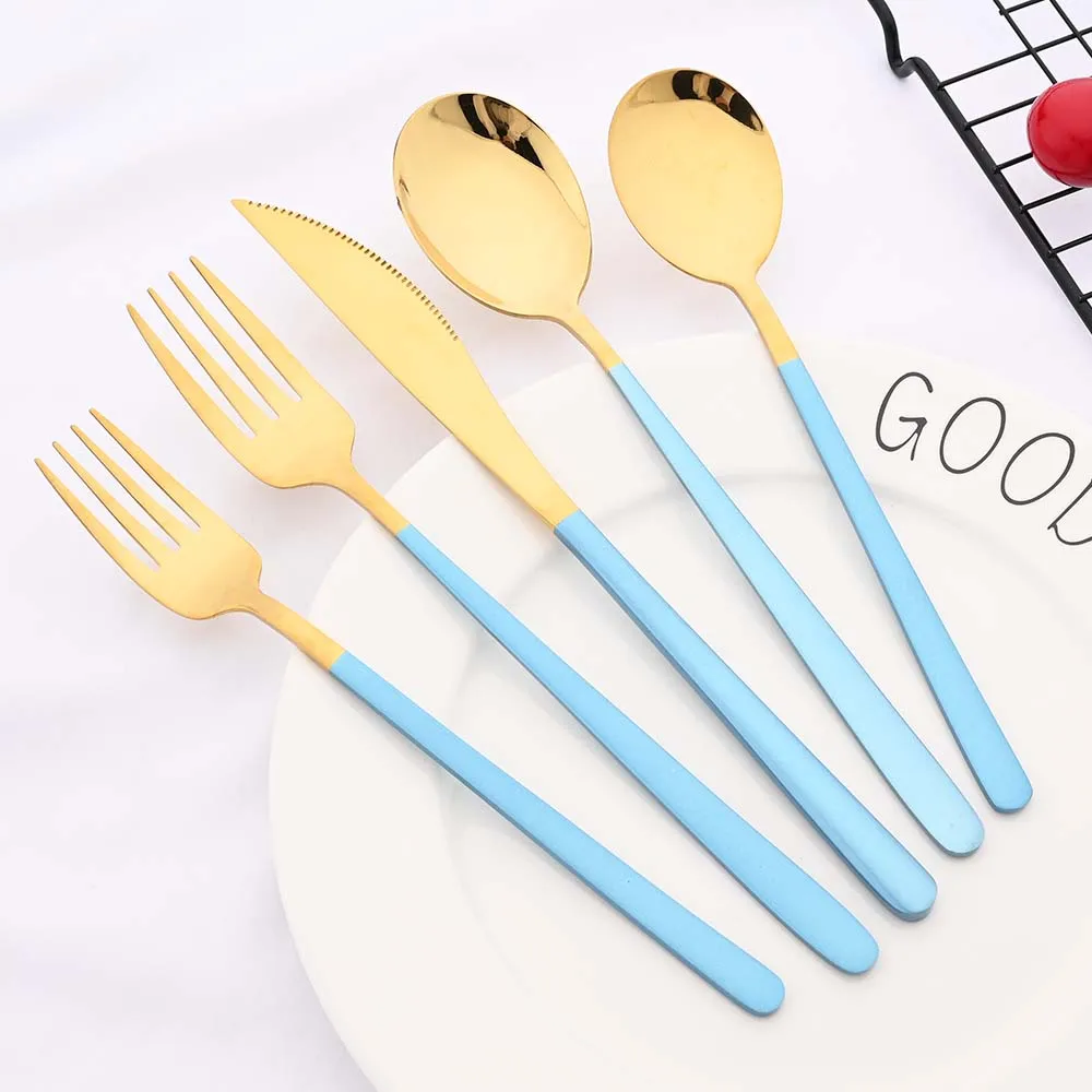 6Set Purple Dinnerware Cutlery Set 304 Stainless Steel Gold Dinner Knife Dessert Spoon Fork Flatware Set Tableware Wedding Gift