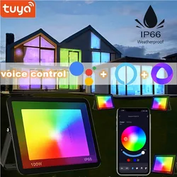 RGB Floodlight TUYA Smart APP WIFI Voice Control IP66 3000-6500K 30W 50W 100W AC220V for Garden Party Outdoor Lighting Spotlight