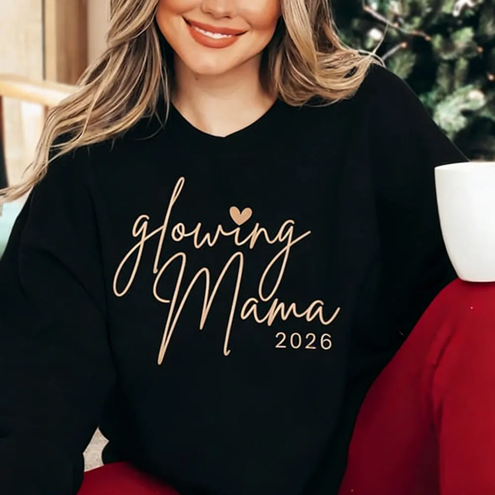 Glowing Mama 2026 スウェットシャツ ママになる人向け クルーネックセーター 妊娠発表 プルオーバー 新年 妊娠中のお母さんへのギフト