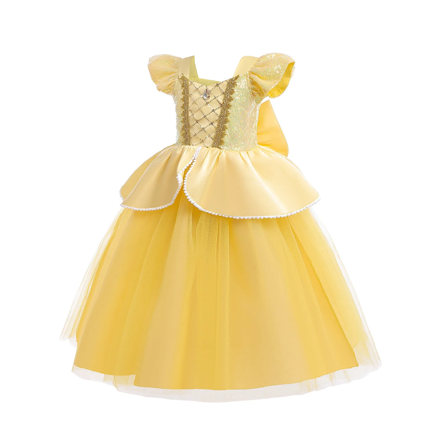 Belle-inspiriertes Party-Mesh-Kleid für Mädchen, elegantes, ausgefallenes Prinzessinnenkostüm, Belle Deluxe Ballkleid, Kinder-Weihnachtsrobe – Detail 3