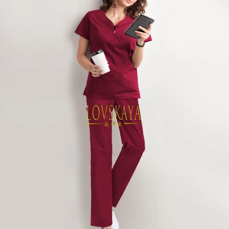 Short sleeved nurse work nurse uniform set female doctor uniform surgical uniform embroidery