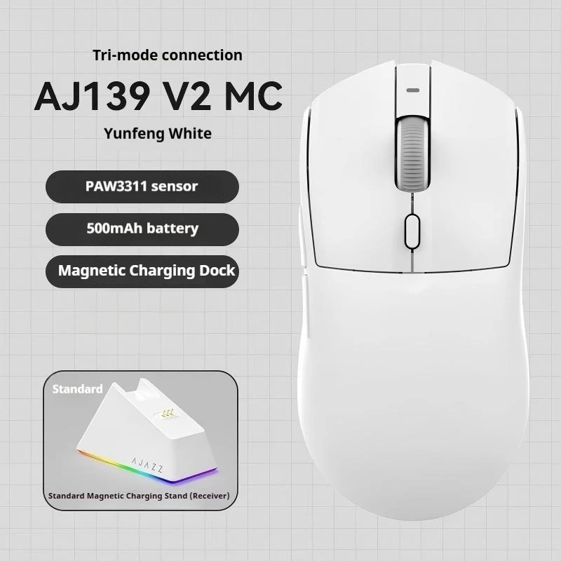 

Ajazz Aj139 V2 Wireless Esports Mouse Tri - Mode Paw3311 Sensor Lightweight 500mah Magnetic Base 12000dpi Pc Gaming Mice