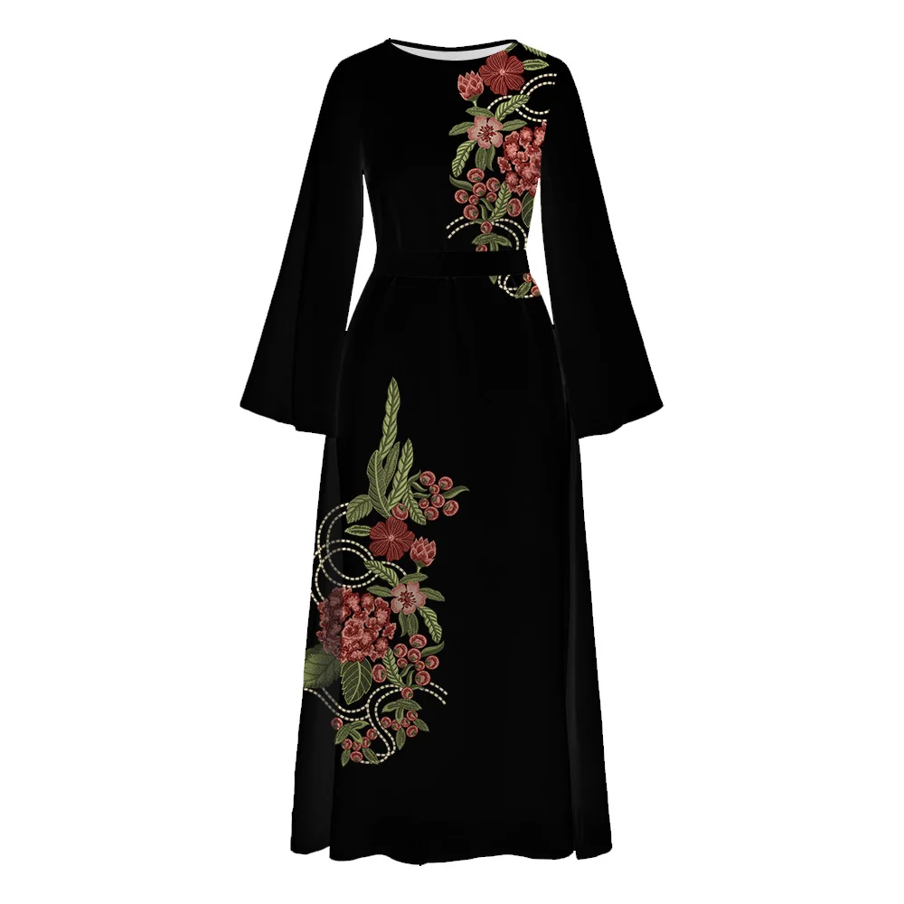 Muslim Abaya Islam Long Sleeve Tunic Robe Luxury Dubai Turkey Caftan Floral Printed Maxi Dress Casual Ramadan Female Vestidos