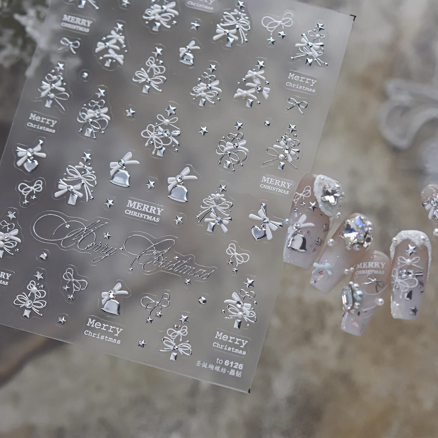Nail Art Stickers Crystal Rhinestone Winter Bow Adhesive Decals Colorful Lightweight Charms for Women Girls DIY Manicure Salon
